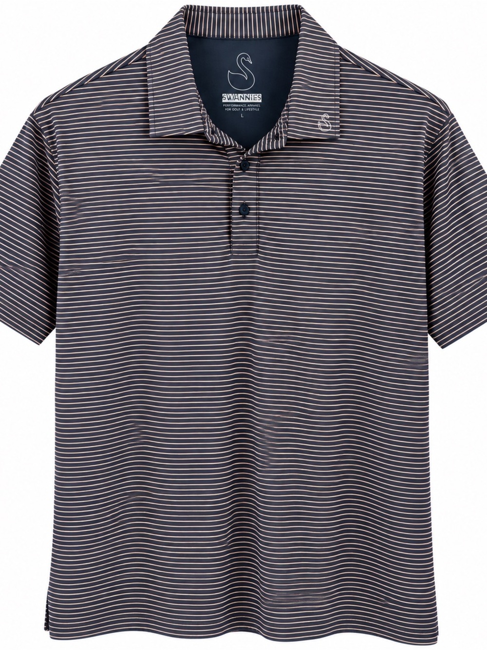 Swannies Golf Navy & Pink Striped Performance Polo